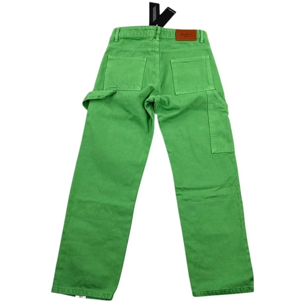 Mechali Jeans Womens Small Green Double Knee Carpenter Embroidered Streetwear - Picture 2 of 14